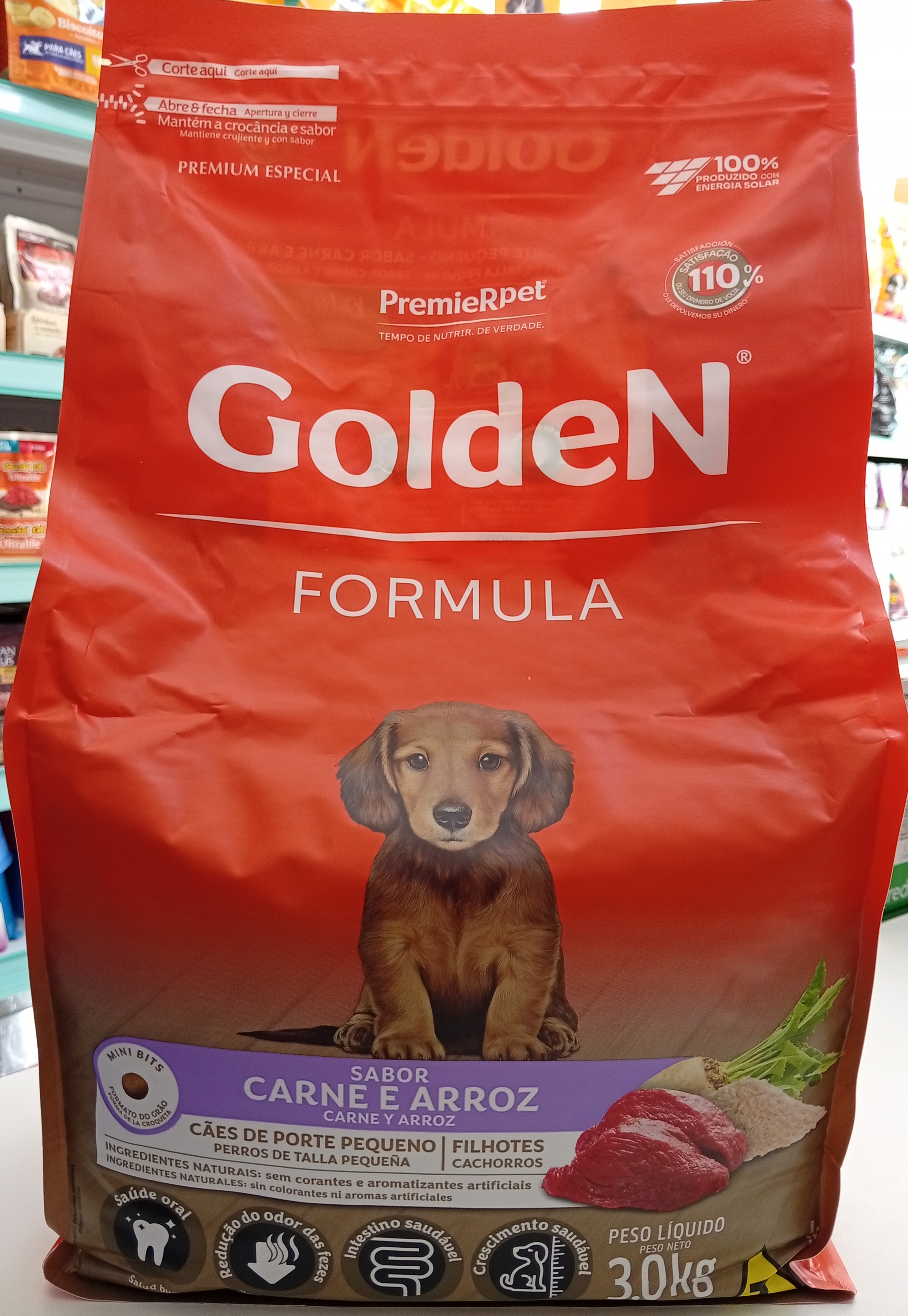 Ração Golden Fórmula Cães Filhotes Porte Pequeno Carne e Arroz 3kg