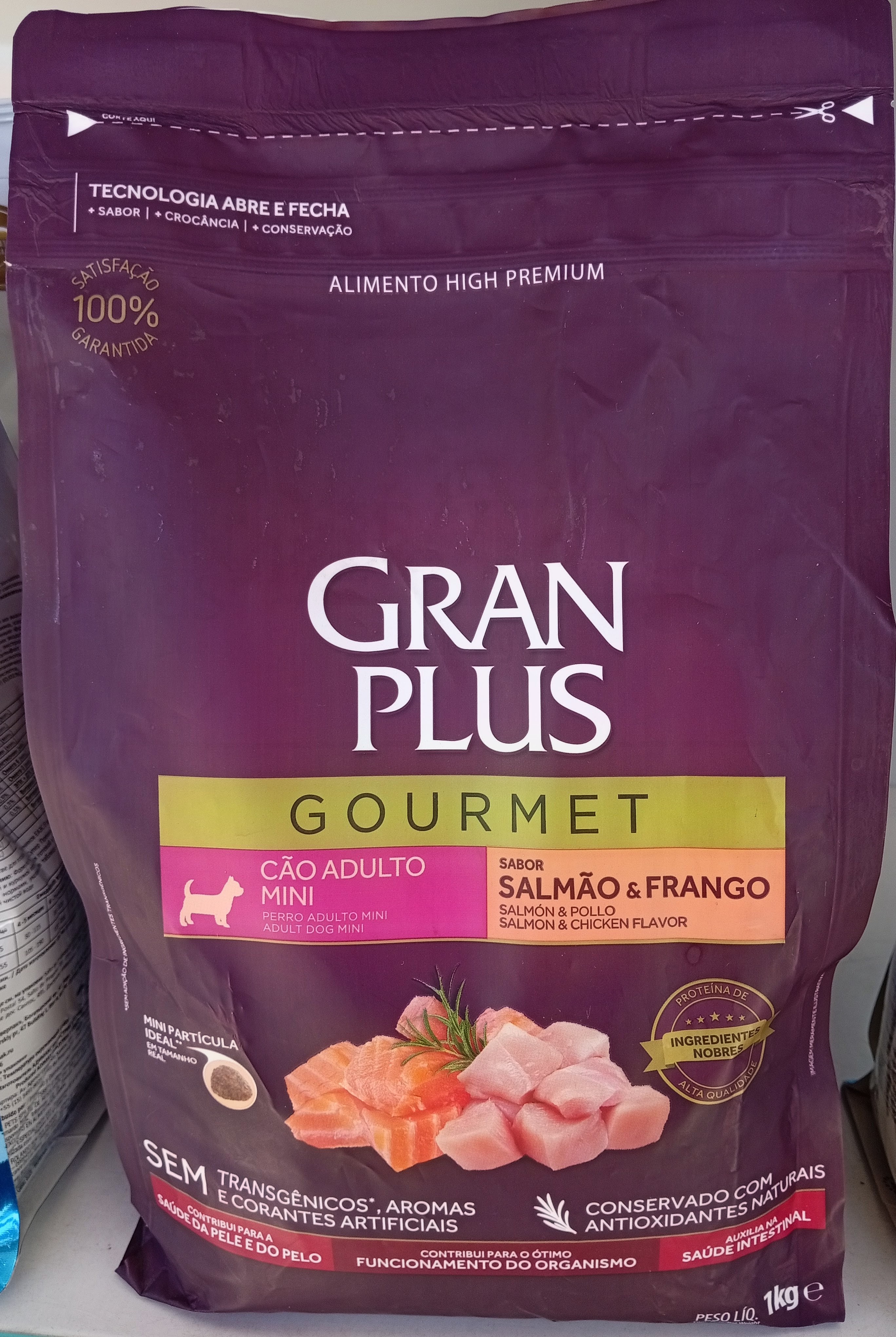 Ração Gran Plus Gourmet Cão Adulto Mini Salmão e Frango 1kg
