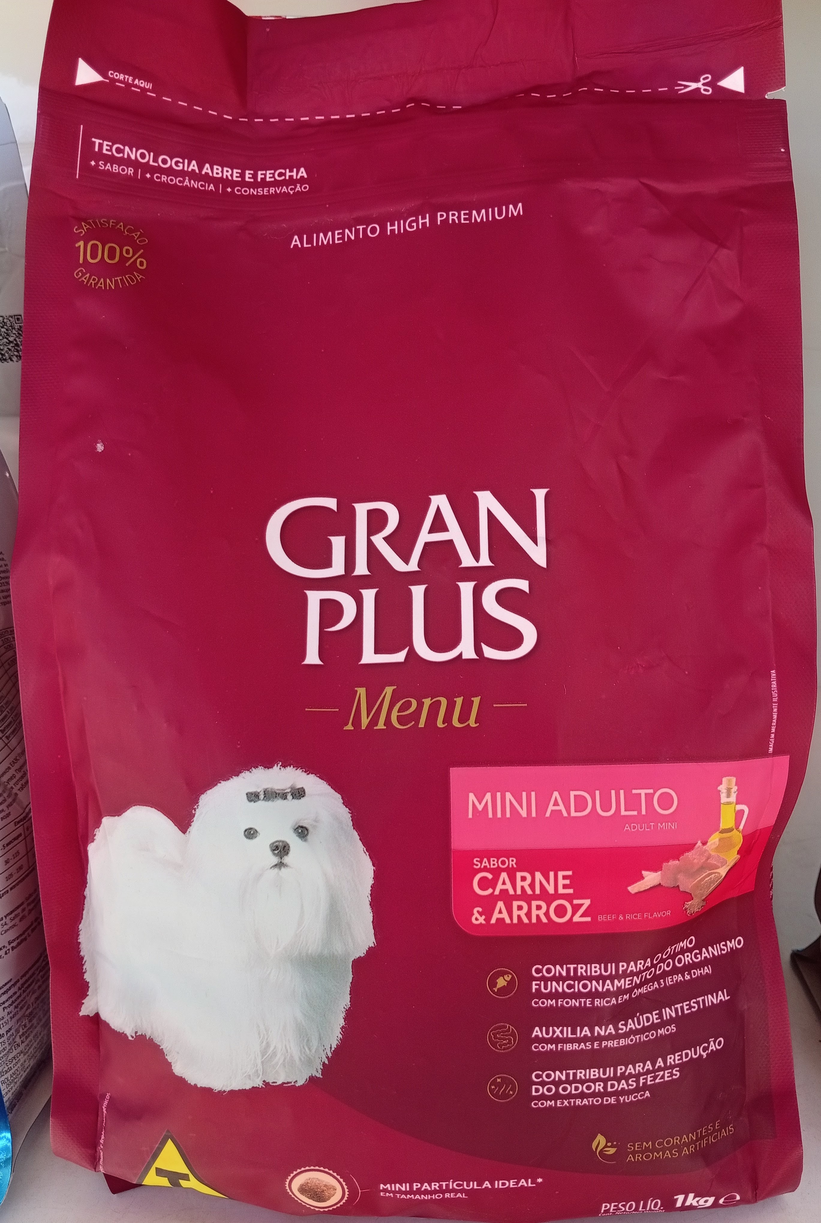Ração Gran Plus Menu Adulto Mini Carne e Arroz 1kg