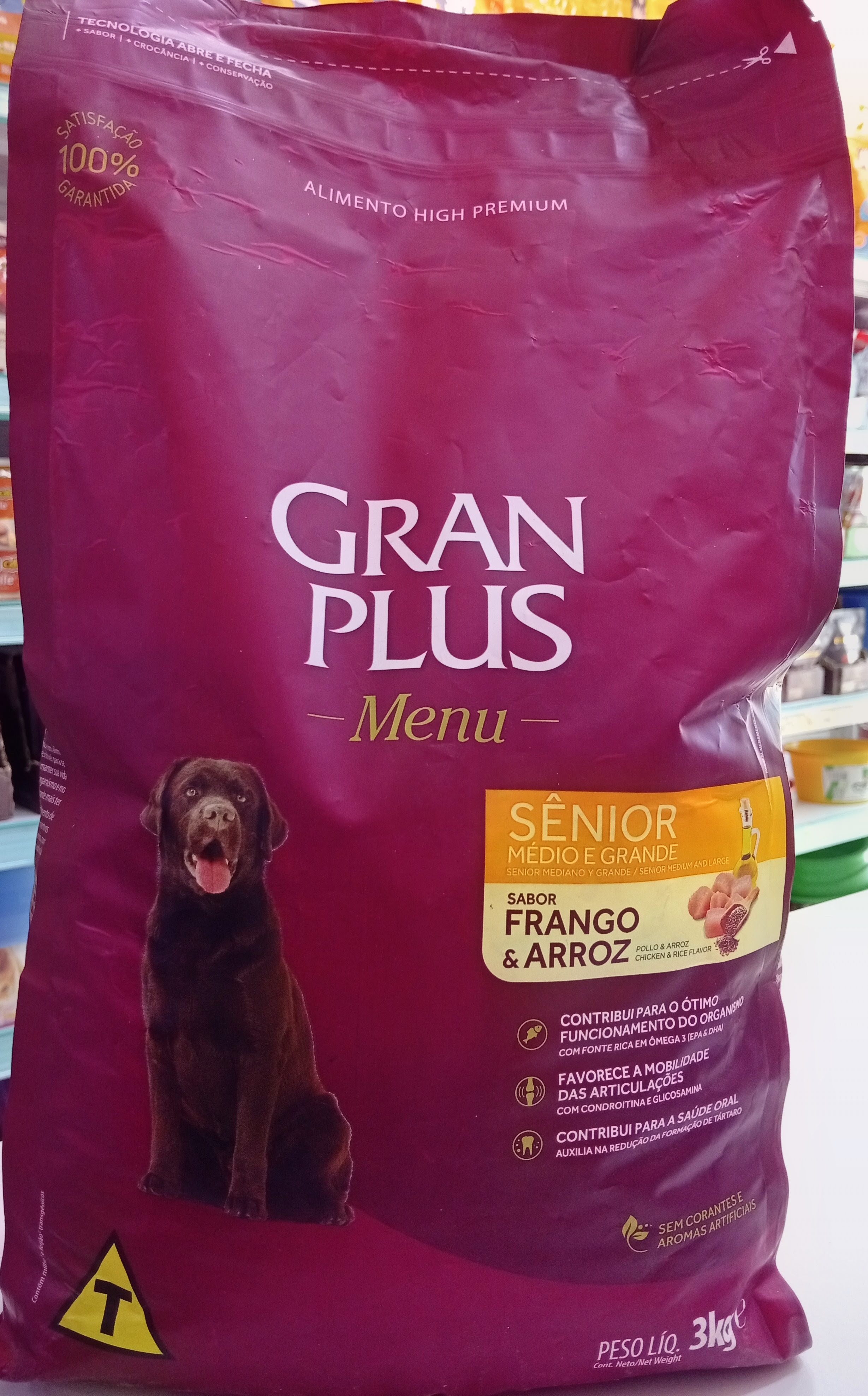 Ração Gran Plus Menu Sênior Médio e Grande Frango e Arroz 3kg