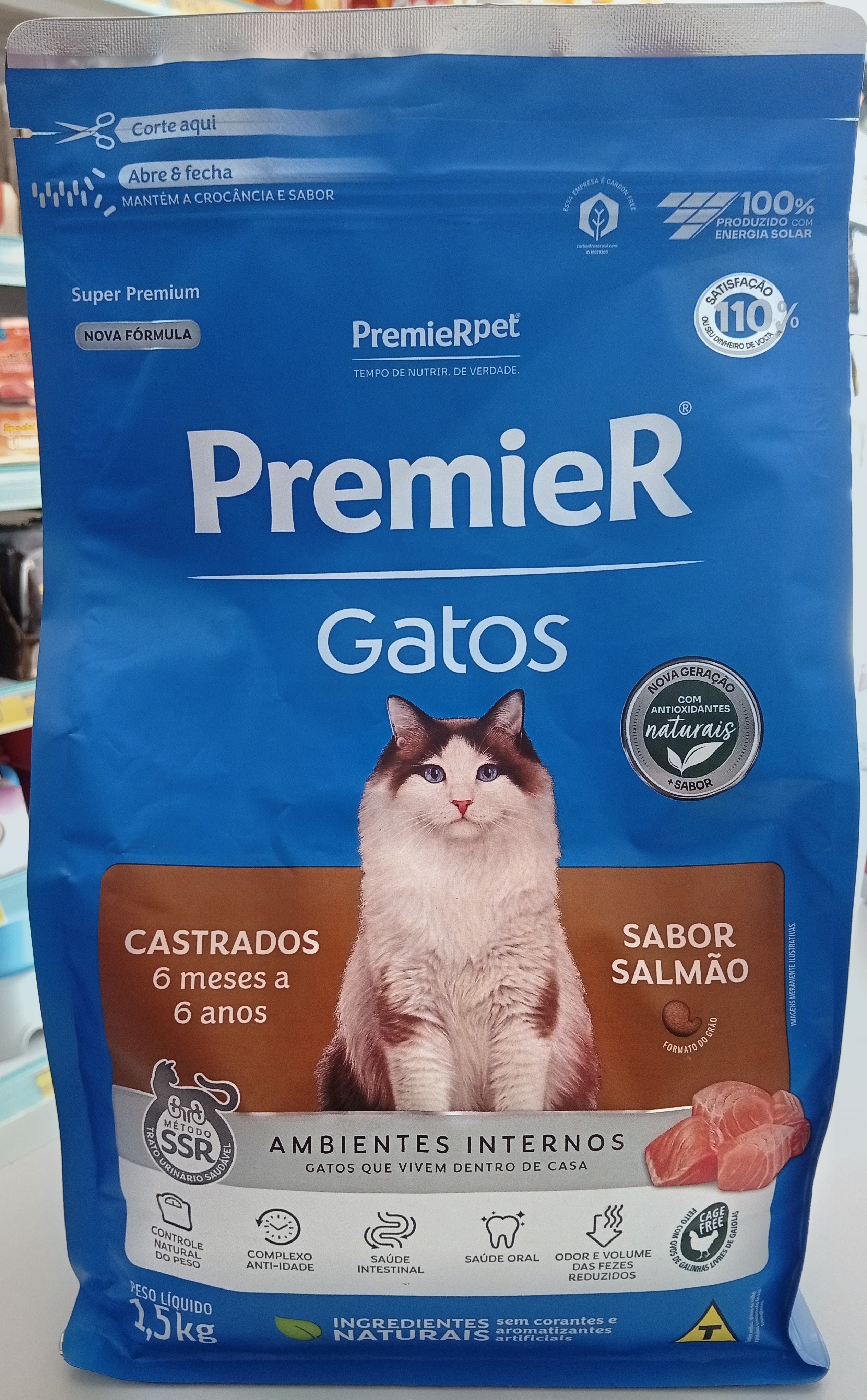 Ração Premier Gatos Castrados Salmão 1,5kg