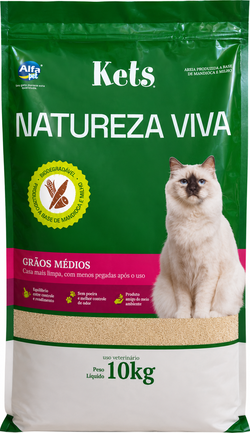 Areia kets Natureza Viva Biodegradável Grãos Médios 10kg