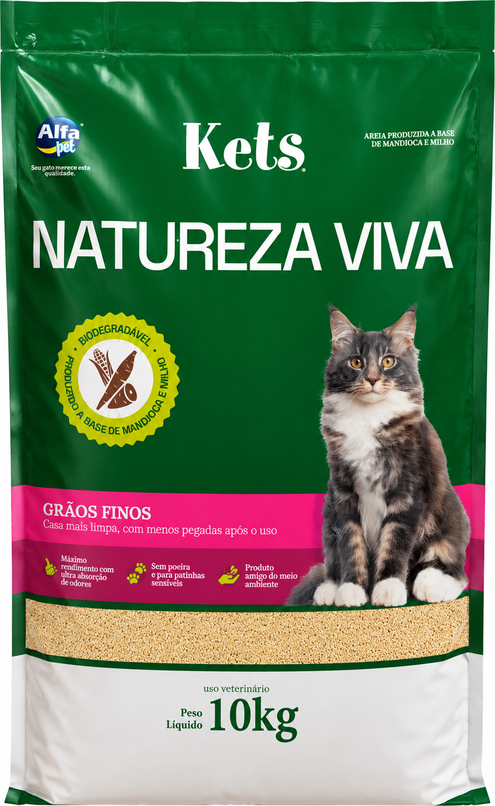 Areia kets Natureza Viva Biodegradável Grãos Finos 10kg